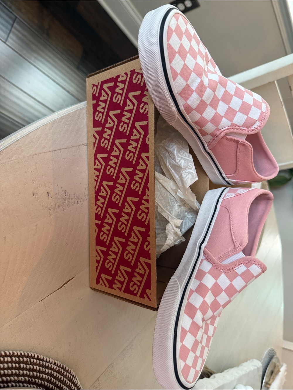 Vans Pink & White Checkerboard Slip-On Sneakers - Picture 2 of 10